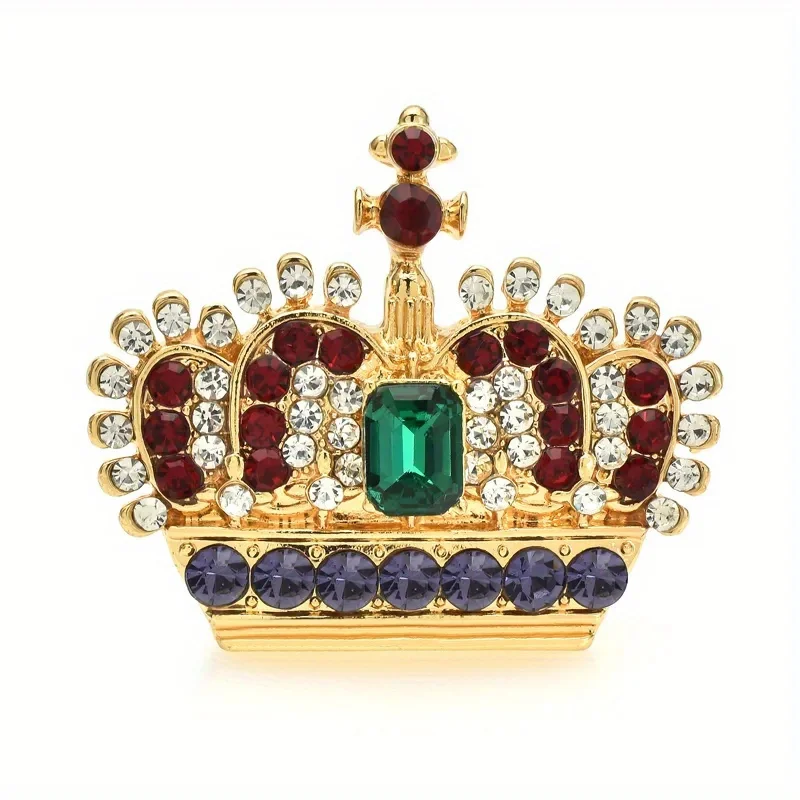 Women Men Palace Style Crown Crystal Badges Pins Unisex Middle Design Exquisite Vitnage Tiara Party Brooches Jewelry