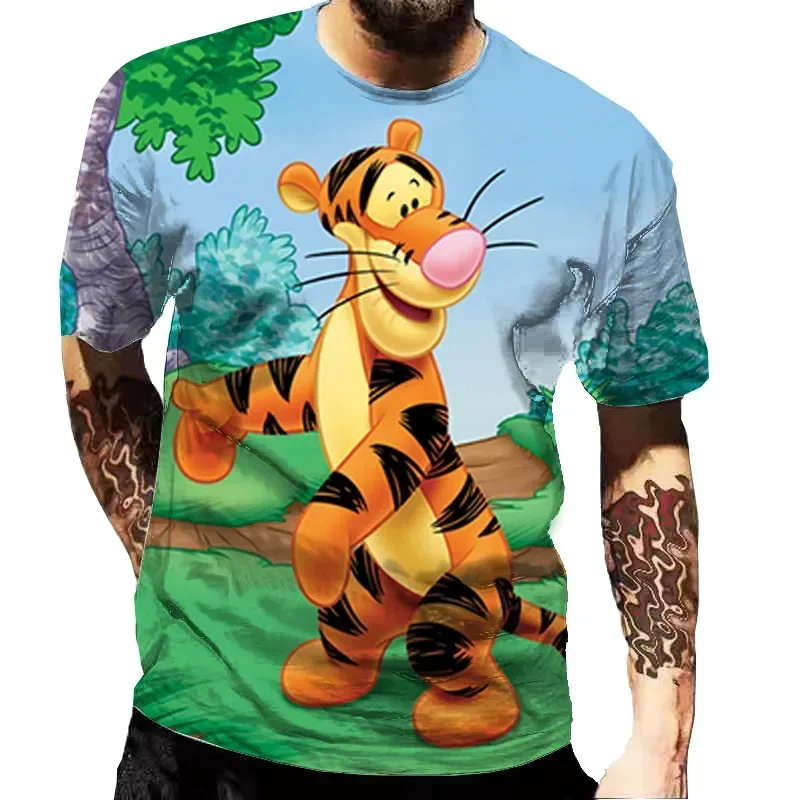 2024 New Summer Casual New Disney Tigger  3D Print T-shirt Cute Cartoon Anime Graphic T Shirts Fashion Harajuku Street Tops Tees