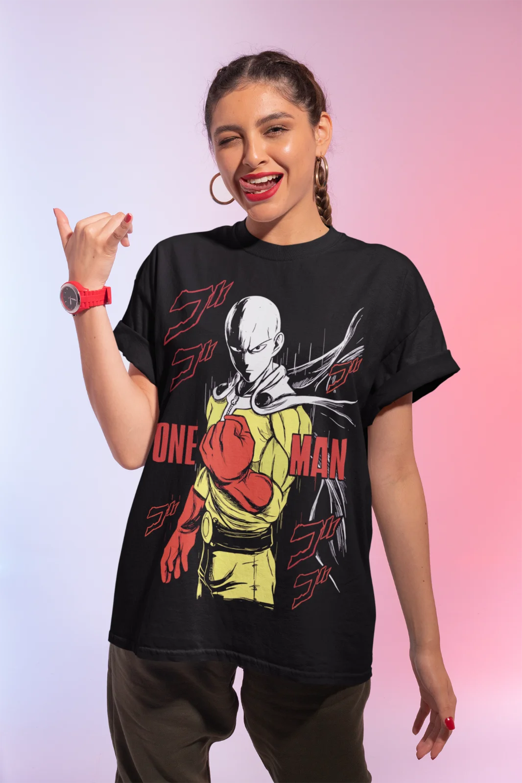 SAITAMA One Punch Man T-Shirt Anime Manga Gifts Black Short Sleeve Soft Tee