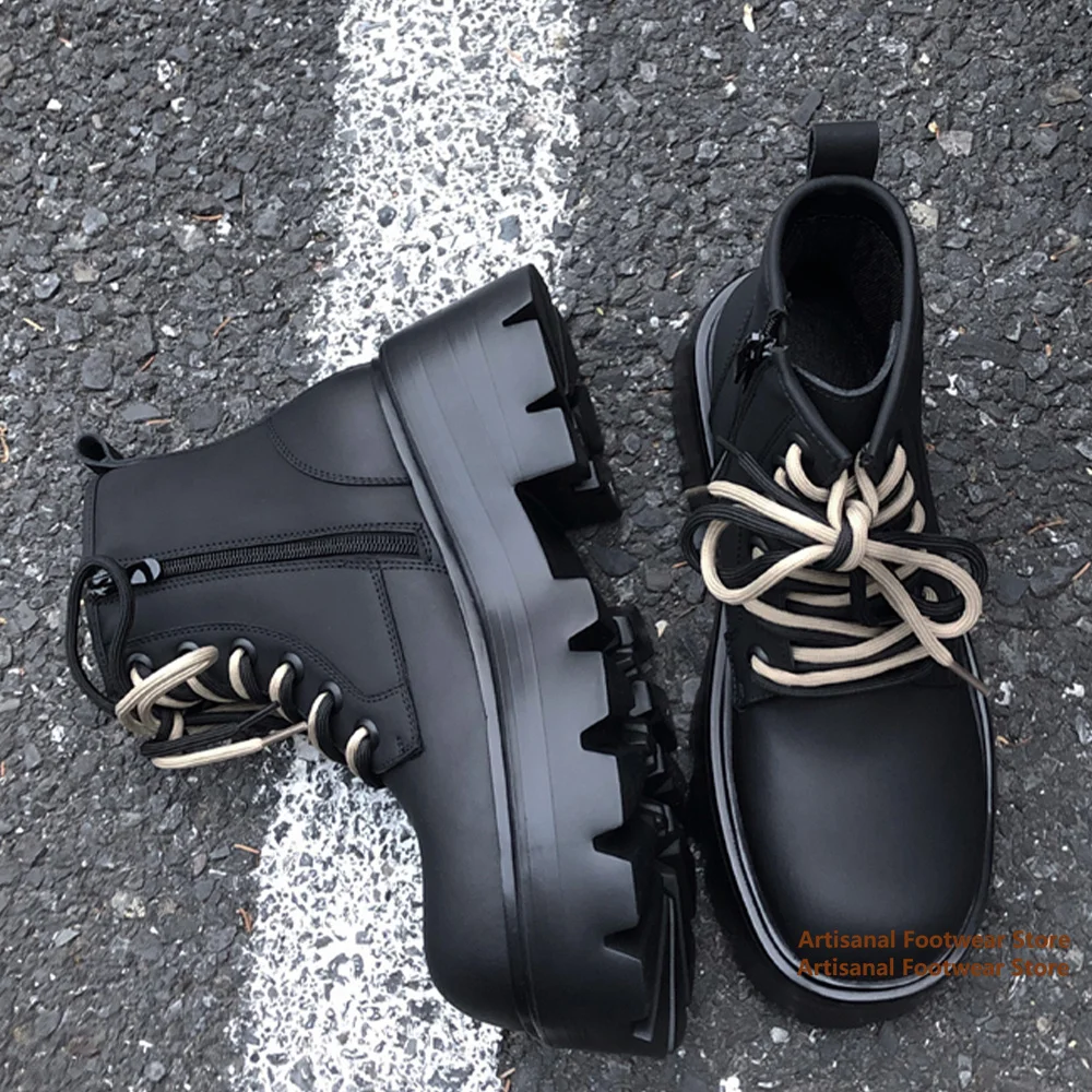 

Thick-Soled Height-Increasing Shoes Big Round Toe Derby Shoes Men's Motorcycle Ankle Boots for Men Trendy High Top Men's Boots