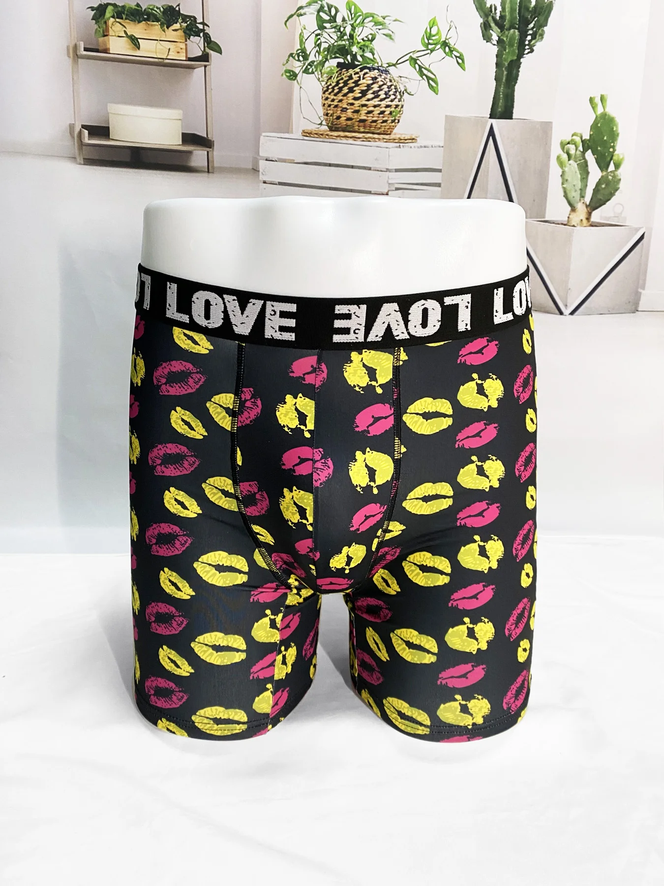 Fashion Boxer Shorts Panties Men Red Lips Kisses Prints Rock Underwear Breathable Underpants for Male Plus Size