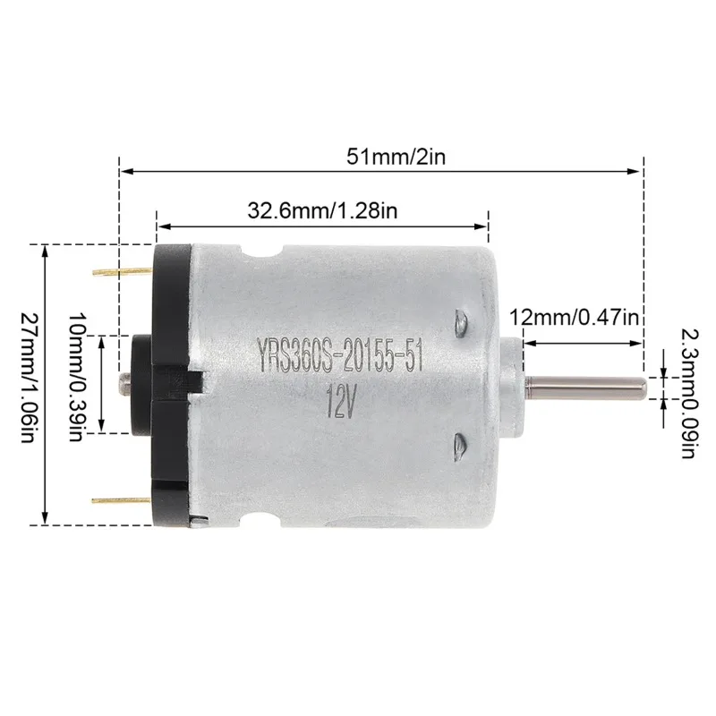 RS360 Motor 12000RPM High Speed DC Miniature Motor for Small Household Appliances, Toys, DIY Models