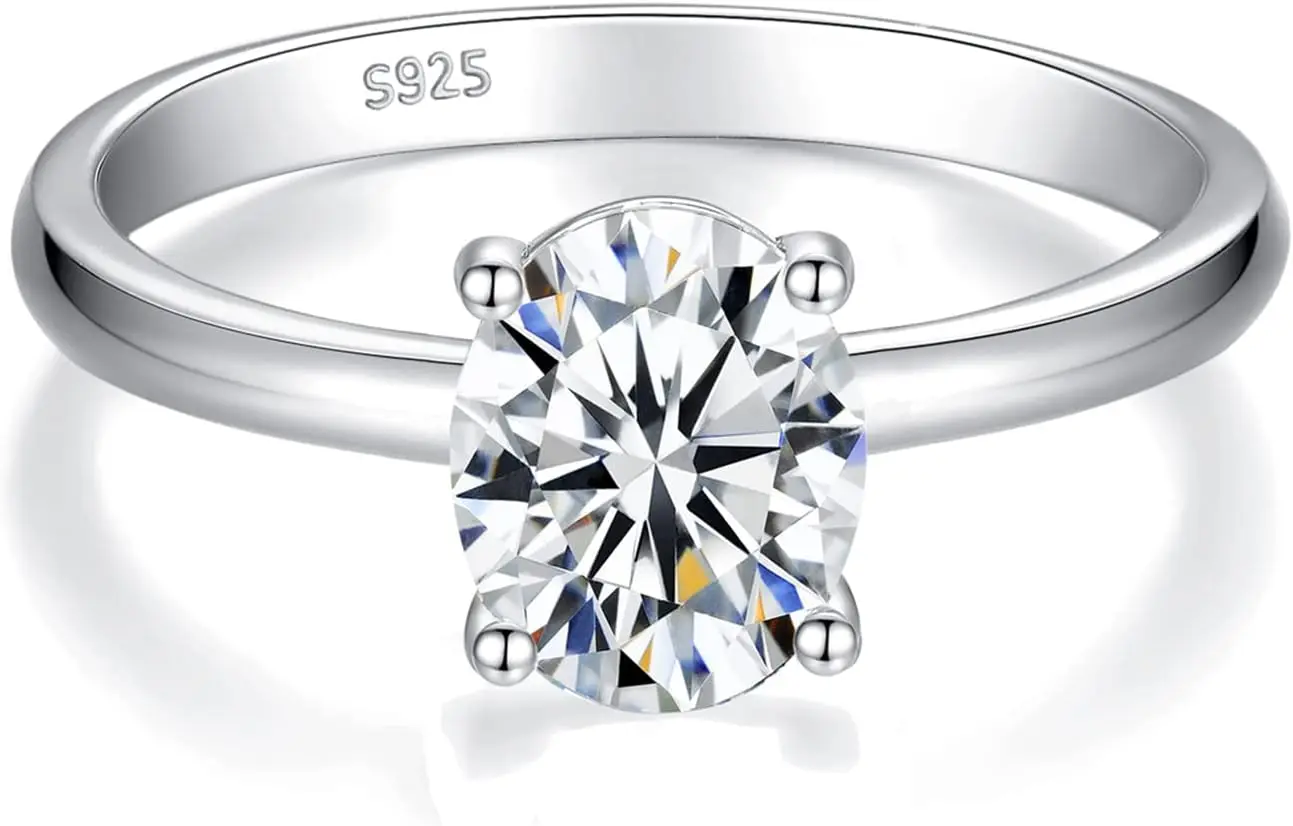 

Solitaire Moissanite Engagement Ring, 1CT D Color VVS1 Clarity, 925 Sterling Silver with 18K White Gold Plated, Ideal Gi