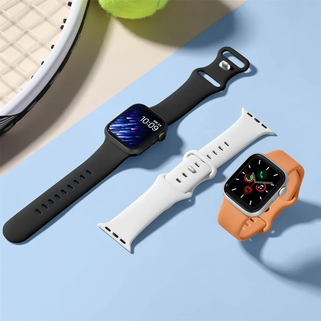 Correa de silicona para Apple Watch, pulsera deportiva de 46mm, 44/40/45/41mm, 42-38mm, series iwatch 10, 8, 7, se 4, 5, 6, 9, ultra 2, 49mm