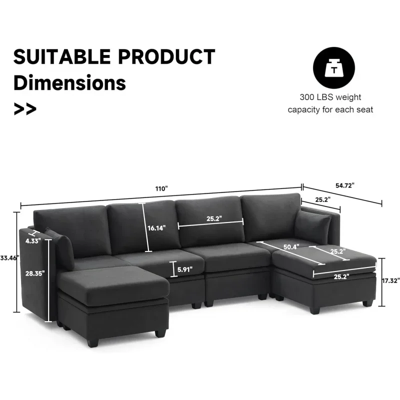 Modular Sectional Sofa,Convertible U Shaped Sofa Couch with Storage,High Supportive &Soft Sponges,6 Seat Modular Sectionals