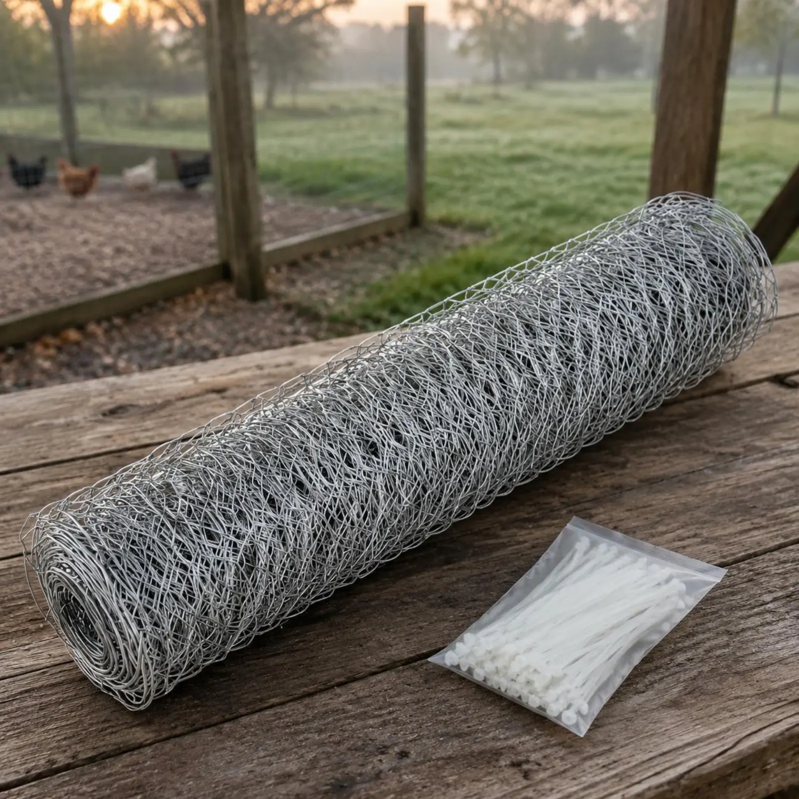 Galvanized Chicken Wire Roll Includes 100 Zip Ties Rabbit Enclosure Wire Mesh Roll Hexagonal Poultry Netting Sturdy for Coop