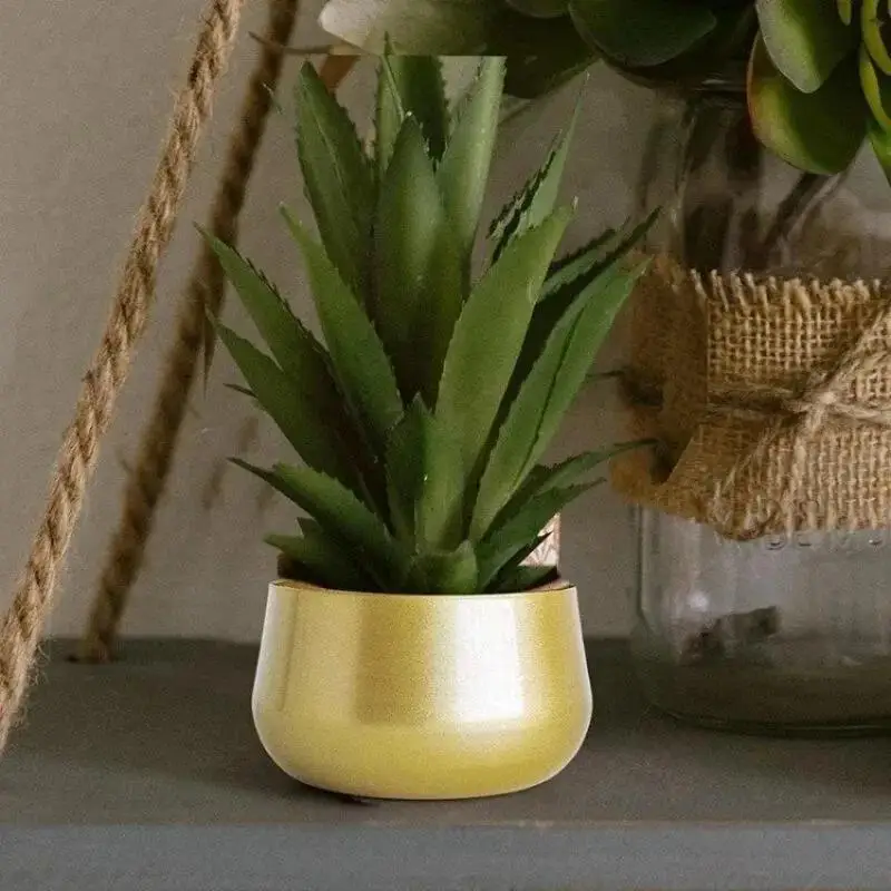 New Gold 1Pcs Modern Metal Crafts Pot Short Hgih Mouth Flower Pot Suitable Home Living Room Luxury Plant Pot Household Supplies
