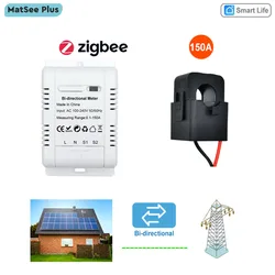 Tuya-medidor de energía ZigBee bidireccional inteligente, Sensor de corriente de abrazadera de 150A para exportación de importación Solar, Monitor KWh, 110V, 240VAC