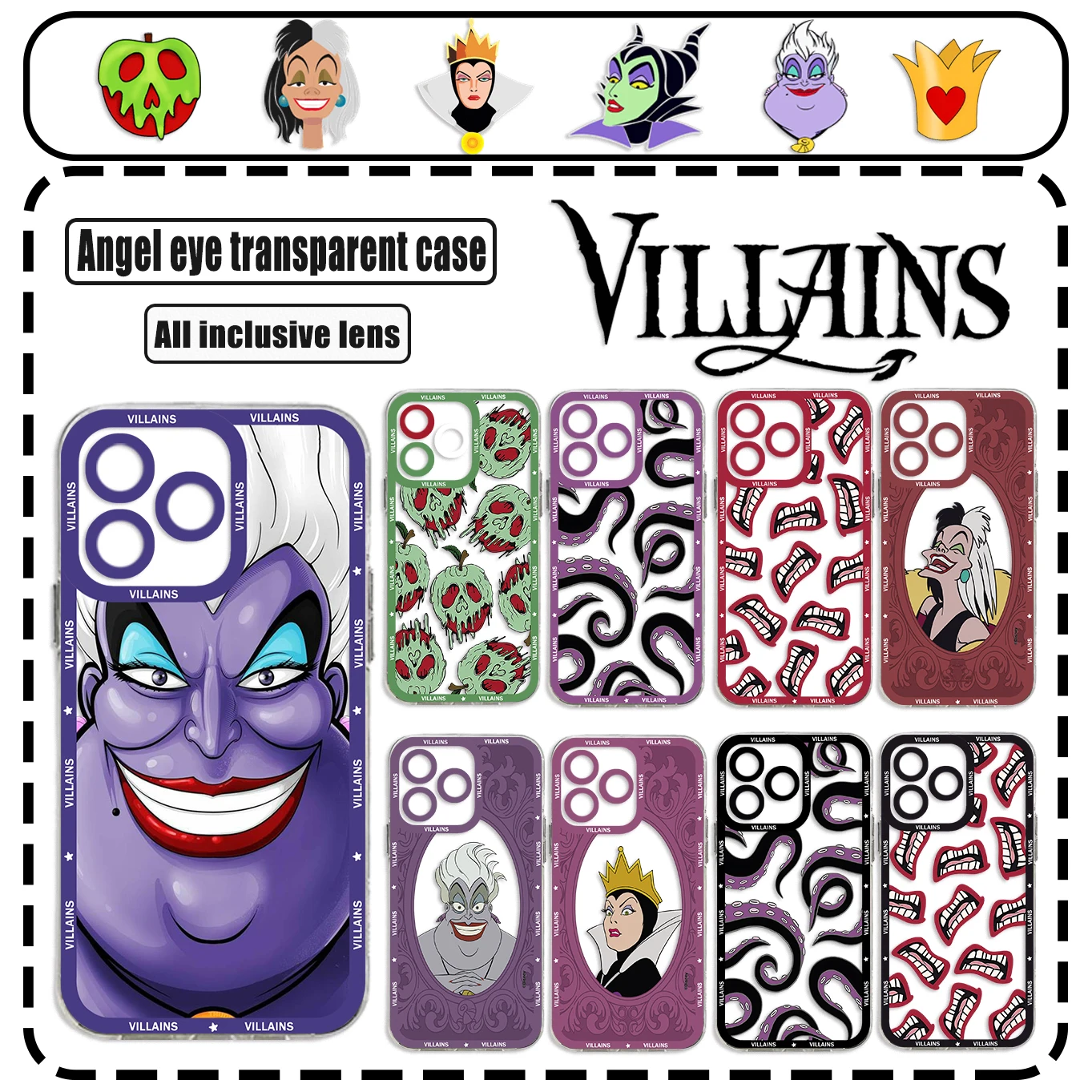 Phone Case For Samsung S24 S23 S22 S21 S20 S10 FE Note 20 10 Plus Ultra Lite 5G Clear Soft TPU Cover Disney Evil Villains Queen