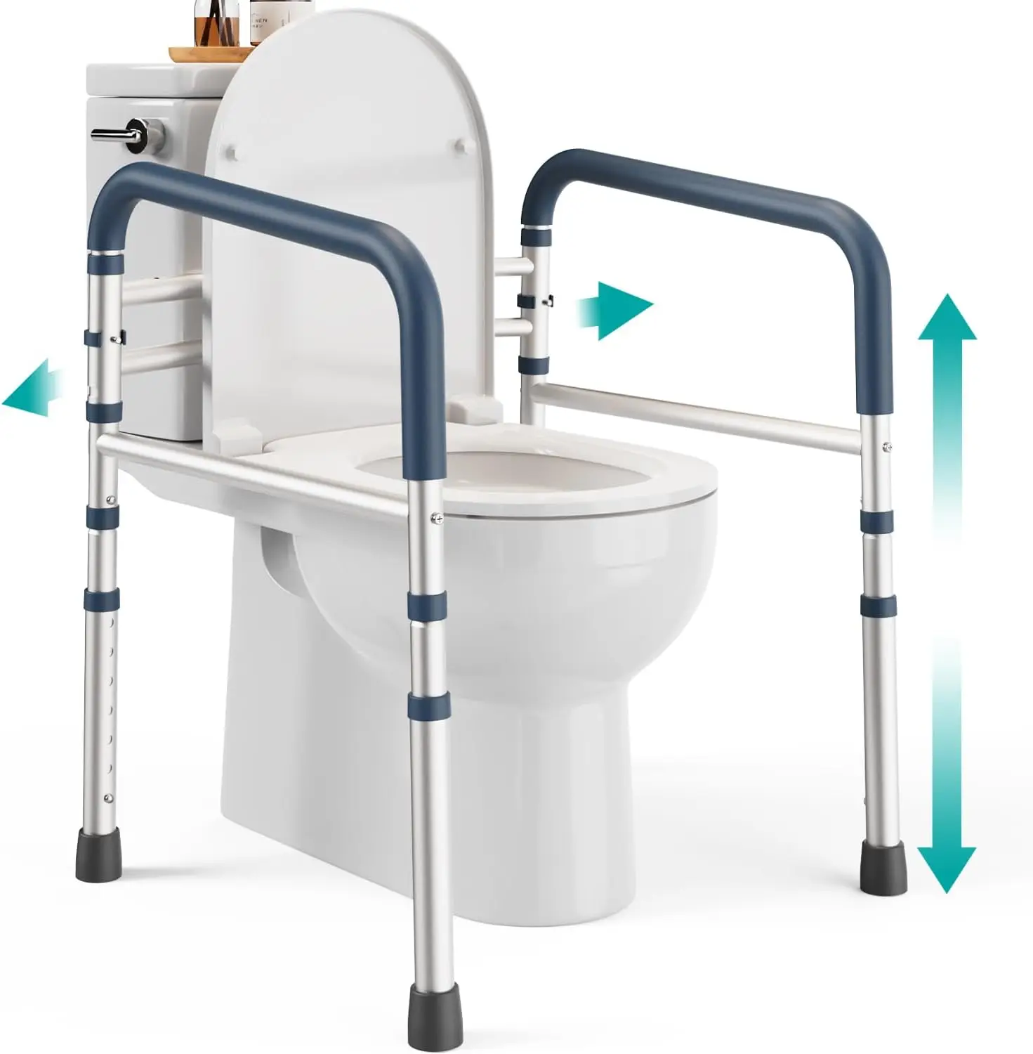 

Adjustable Toilet Safety Rails for Elderly Adults - 350 lb Capacity, Handles for Seniors & Handicap, Easy Install Frame