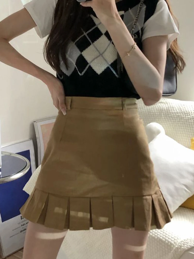 Zoki Sexy High Waist Pleated Mini Skirt Women Korean Fashion A Line Skirt Summer Preppy Style Casual All Match Black Skirt New