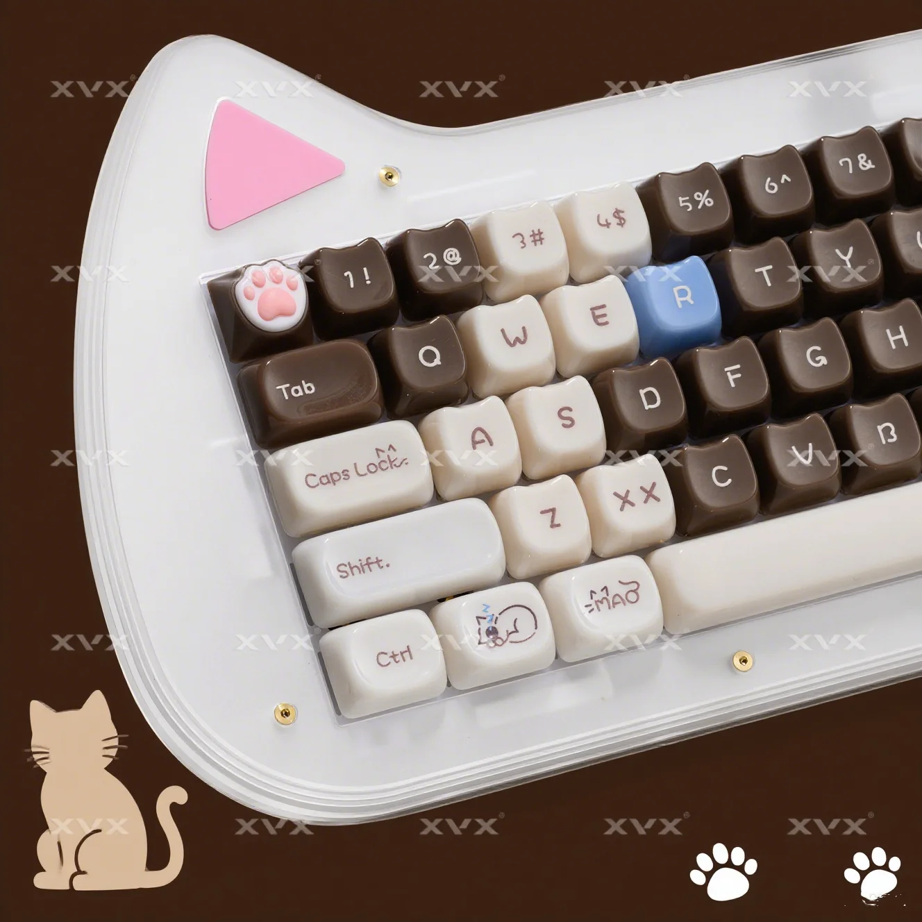 XVX Brown Siamese Cat Keycaps MAO Profile 148 Keys  Smooth Cute Key Caps for Keyboard 61 64 68 78 87 96 98 104 108(only keycaps)