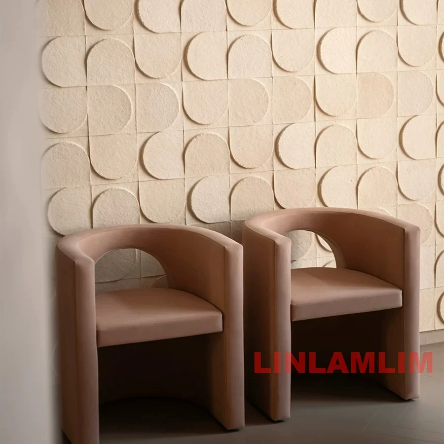 Genuine Leather Upholstered Dining Chair, Curved Back Accent Armchair with Round Cutout Design, Modern Comfy Padded Seat Chair