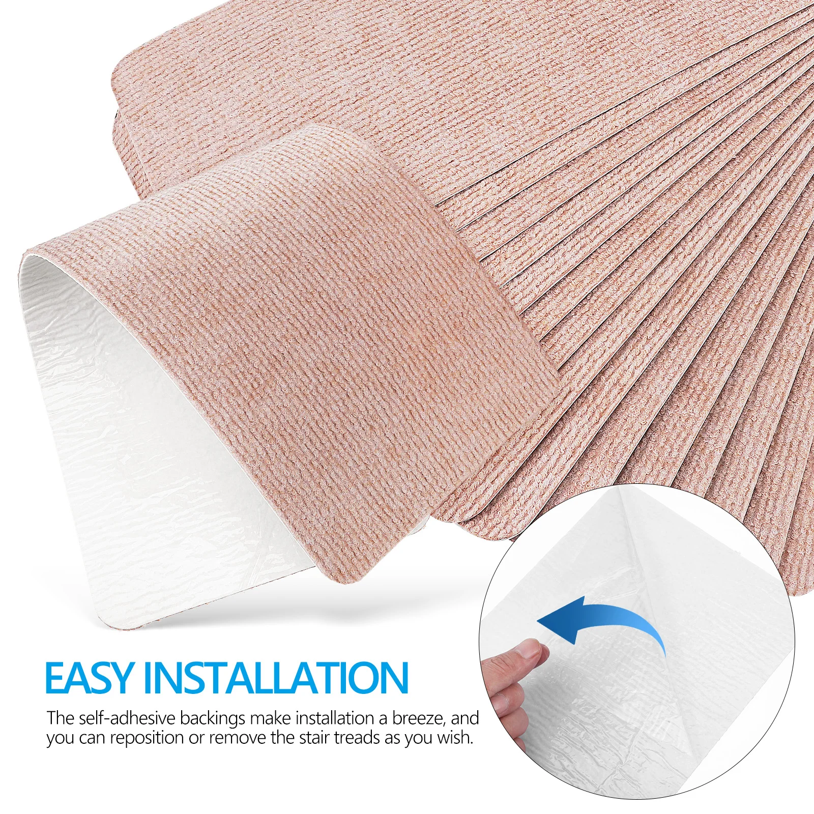 

15 Pcs Anti Slip Stair Mats 55cmx20cm Beige TPR Self Adhesive Floor Rugs Easy Install Non Slip Indoor Carpet Stair Treads