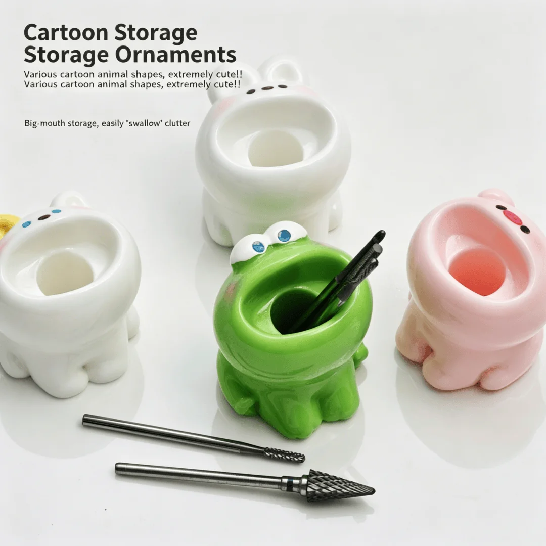 Cute Cartoon Animal Pen Holders Frog Pig Bear Resin Mini Pencil Stand Desk Organizer Decor for Office Home School Kids Gift