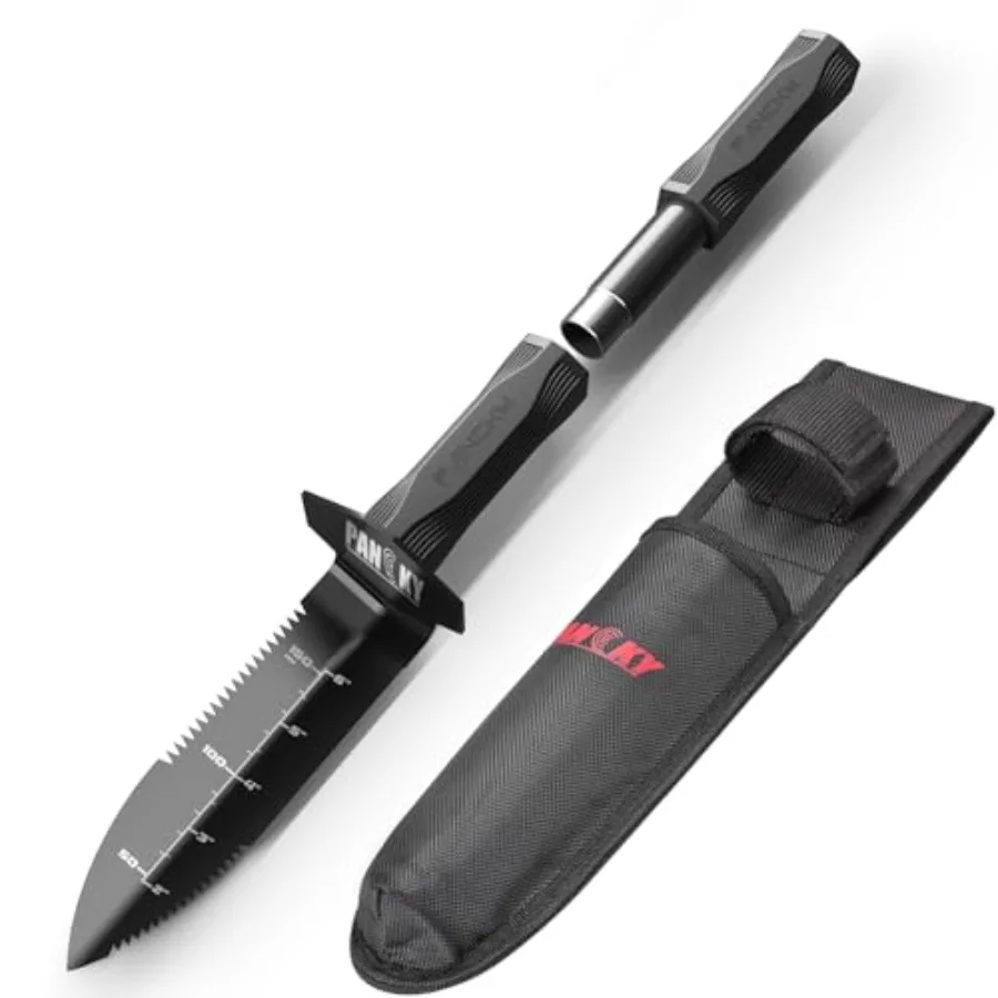 Metal Detector Shovel with Extended Handle and Carrying Sheath, Heavy Duty Double Serrated Edge Metal Detecting Digging Tool, D