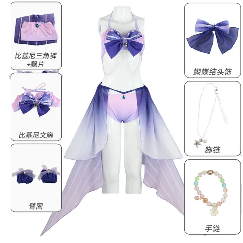 A;3\v,7'd/Game Genshin Impact Swimsuit Cosplay Costume Sangonomiya Kokomi Bikini Beach Bathing Suit Anime Bathiw.3;v'6\b/ - view 2