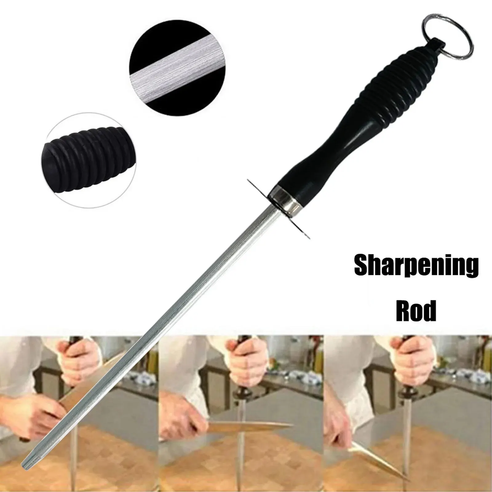 Kitchen Tool Carbon Steel Knife Sharpening Steel,Knife Sharpener With Hanging Holes (10 Inches)