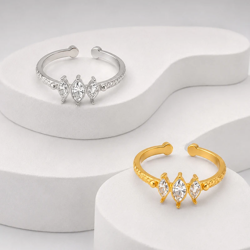Letdiffery Minimalist Shiny Zircon Open Rings for Women Stainless Steel Luxury Engagement Wedding Finger Rings Jewelry Gifts