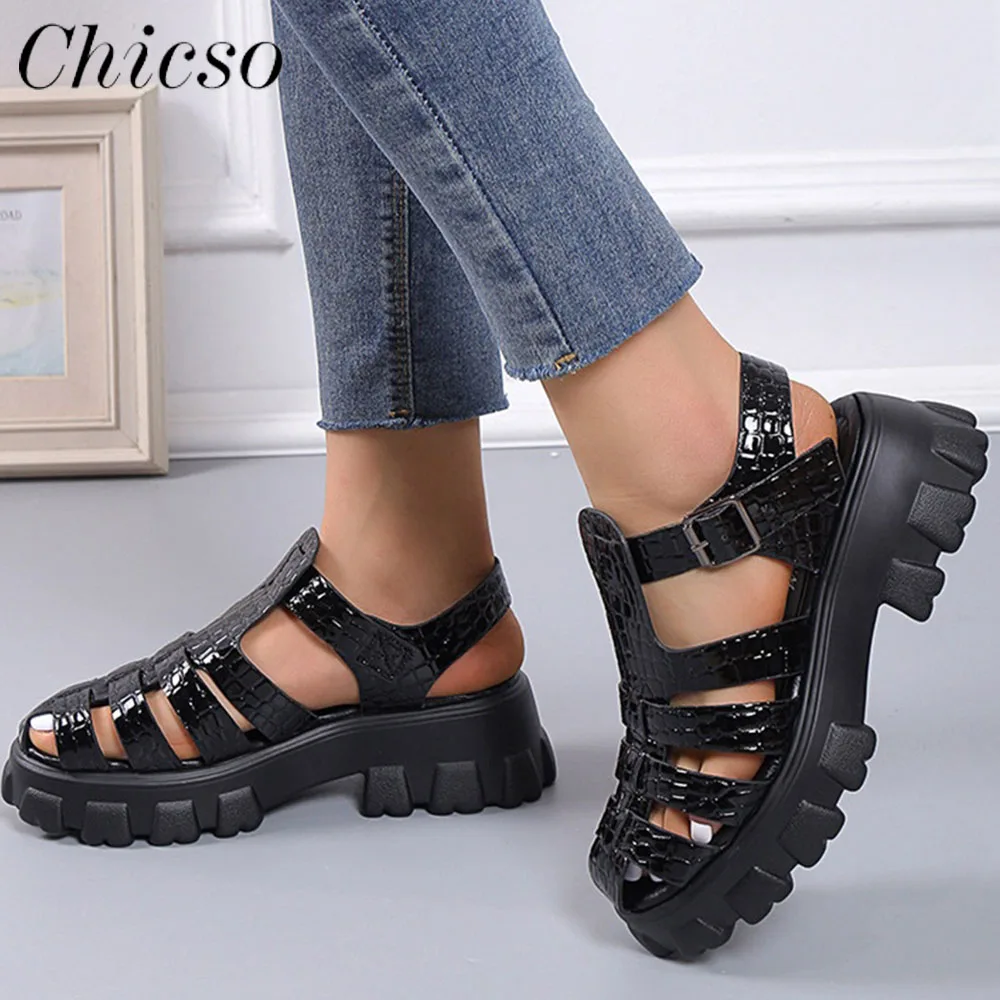 Rome Sandals Women 2024 Summer New Closed Toe Ladies Flat Beach Sandals 35-43 Large-Sized Female Casual Shoes Platform Sandals