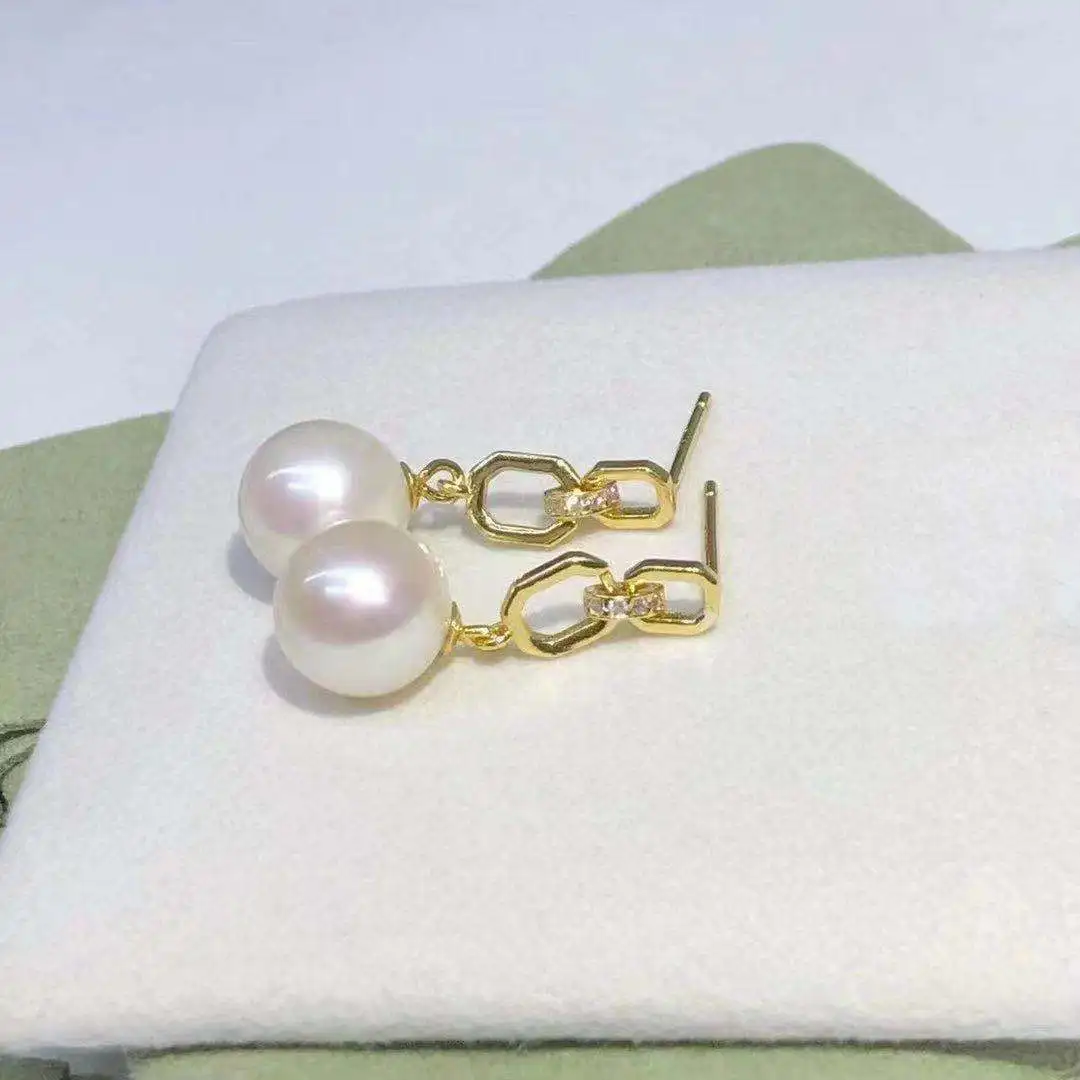 

gorgeous 8-9mm south sea round white pearl dangle earring earrings for women 925 sterling silver