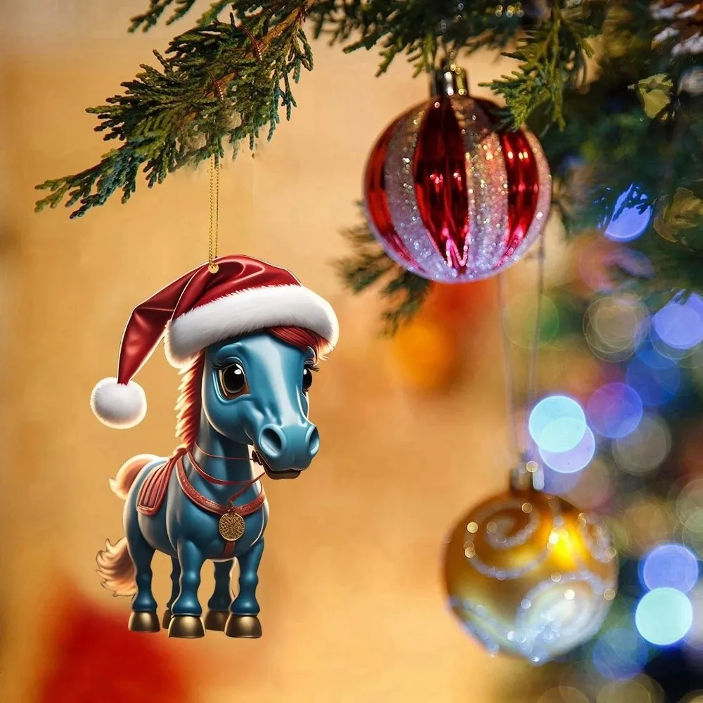 

2D Flat Christmas Hanging Pendant DIY Accessories Acrylic Car Horse Pendant Multi-scene Xmas Tree Hanging Ornament Navidad Decor