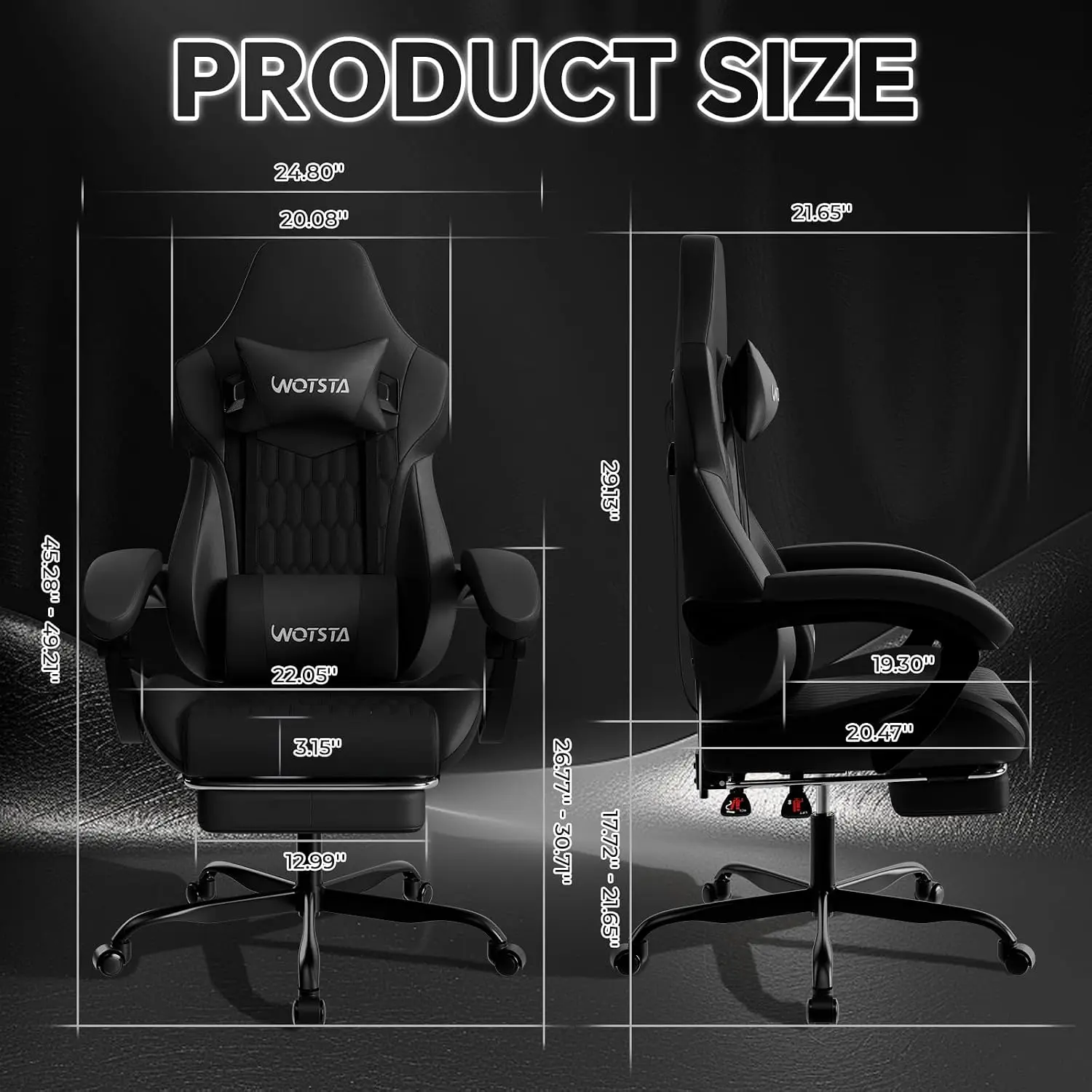 Gaming Chair with Footrest, High Back Gaming Chairs PVC Leather Ergonomic Gamer Chair with Adjustable Headrest Lumbar Support Racing Style Video Gaming Chair for Office/Home (Black) - view 3