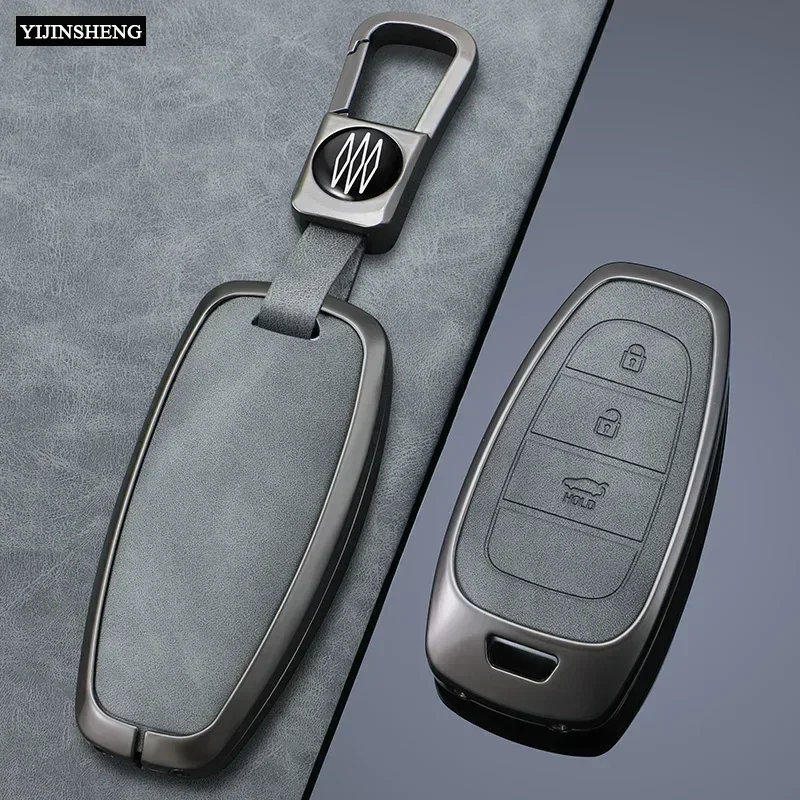 Zinc Alloy + Leather Car Key Case Cover For Hyundai Sonata Sel Ev 6 Ev 8 IONIQ 5 Nexo DN8 Fe Tucson Sonata Staria NX4 Ioniq