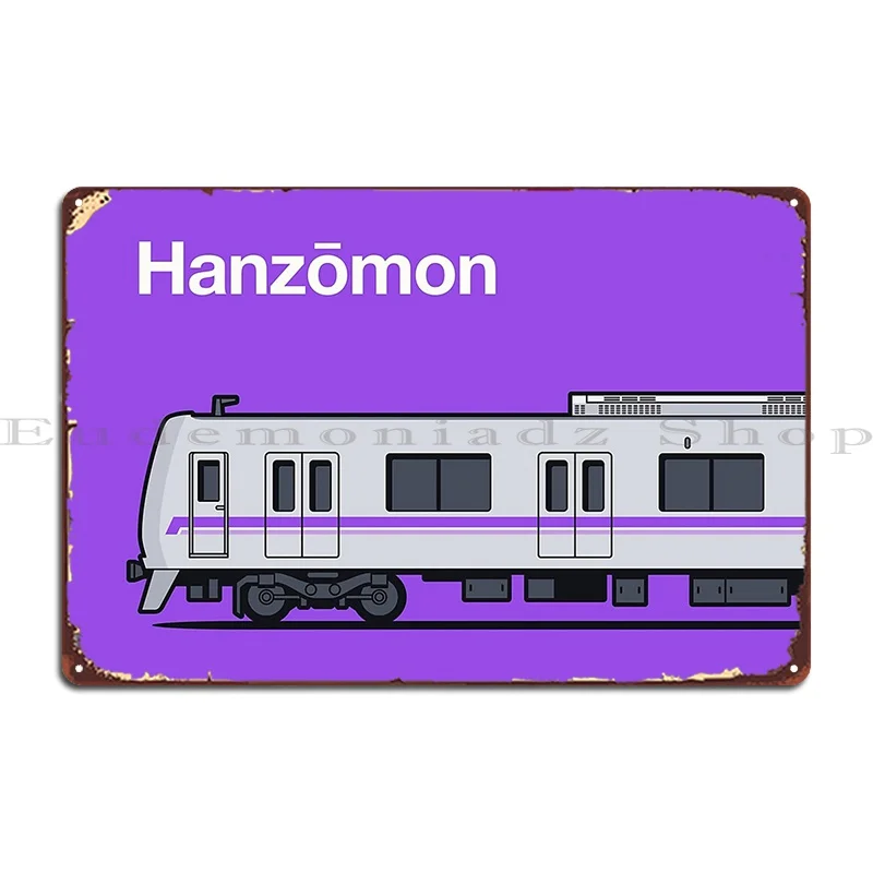 Tokyo Hanzomon Line 08 Series Train Side Japan Metal Sign Character Club Kitchen Bar Wall Decor Tin Sign Poster