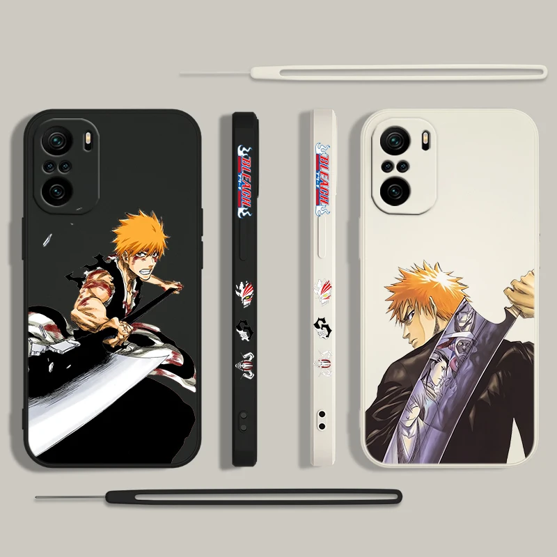 Bleach Anime Kurosaki Ichigo For Xiaomi Redmi Note 13 12 12Pro 11 11S 11T 10S 10 Pro Plus 5G Liquid Left Rope Phone Case