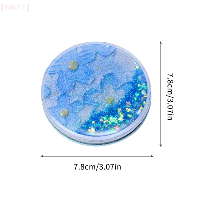 กระจกเครื่องสําอางพับสองด้านแบบพกพาพร้อมทรายประกายไหลของขวัญหญิงกระจกแต่งหน้าขนาดเล็กกระจกกระเป๋าขนาดกะทัดรัด