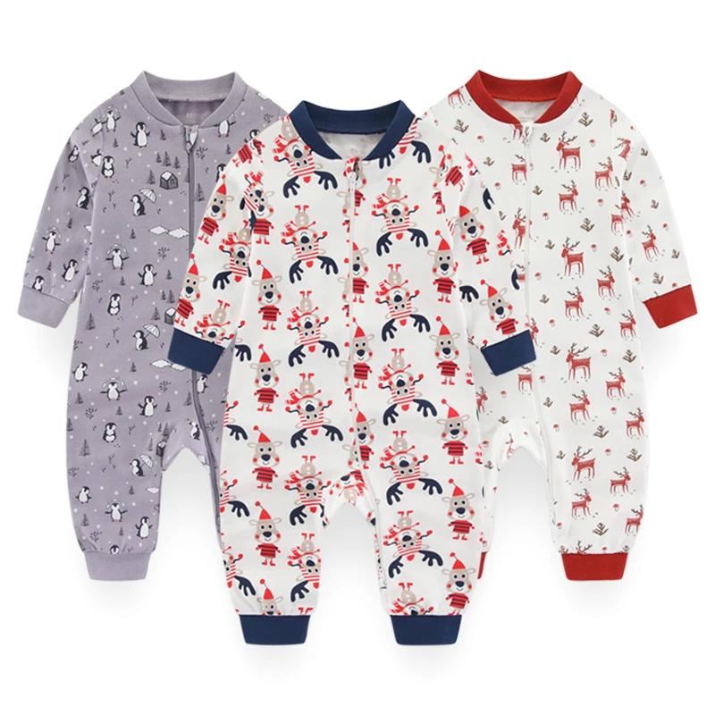 2-Way Algodão Zipper Romper para o bebê recém-nascido, macacão de manga comprida, pijama confortável, macacão respirável, 0-24 meses