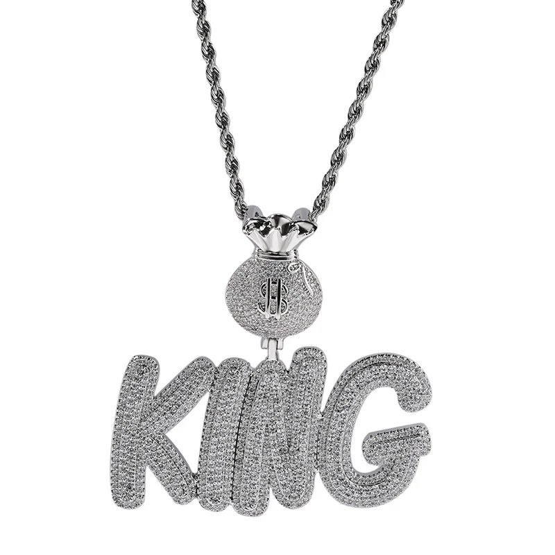 

Dollars Sign Money Bag Custom Letters Name Pendants Necklaces for Men Hip Hop 3A+ CZ Stone Bling Iced Out Rapper Jewelry Gift