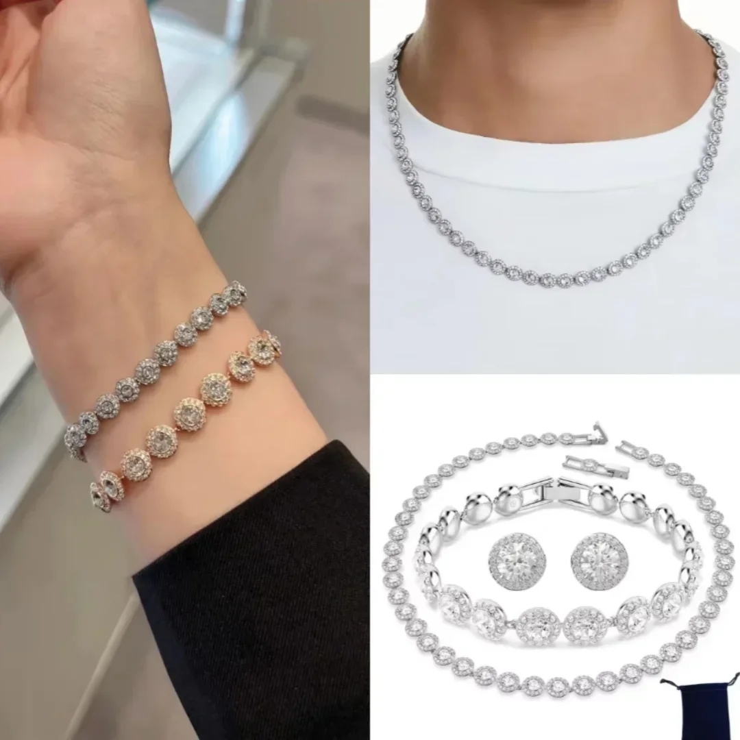 

High Quality Women's Classic Happiness Diamond Round Crystal Necklace Set S925 Silver Gorgeous Una Angelic Series Jewelry Set