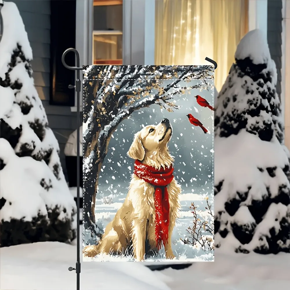 VIKAMA Cute Golden Retriever Christmas Garden Flag Winter Outdoor Decor, Perfect for Lawn Porch Holiday Decorations