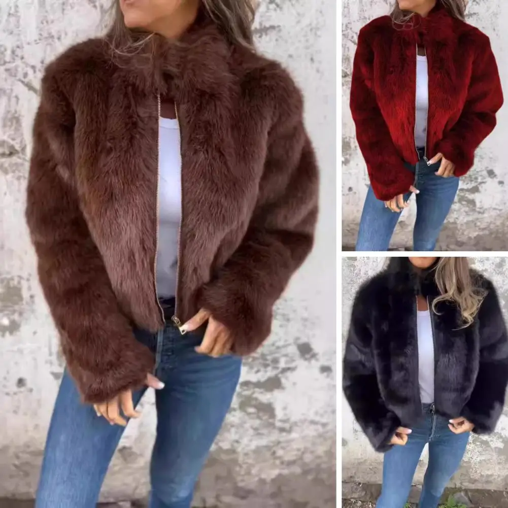 Teddy Fleece Jacket Luxurious Faux Fur Winter Jacket with High Collar Heat Retention for Women Elegant Style for Home Office