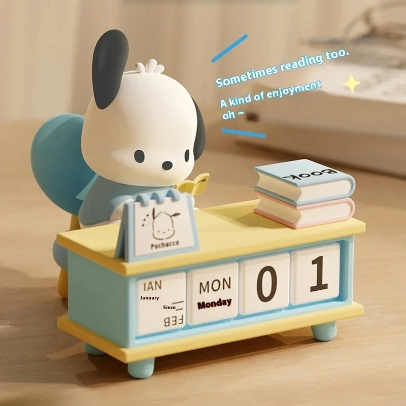 Sanrio Calendario da tavolo Serie Anime Periferico Squisito Kuromi Pochacco Statico Desktop Ornamenti decorativi Regali giocattolo per bambini