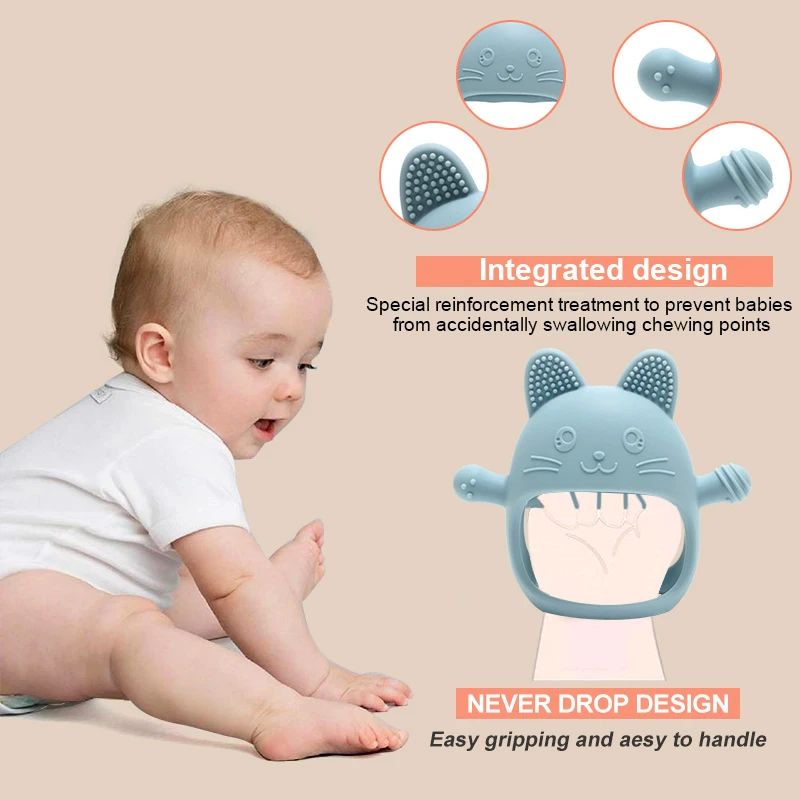 Baby Teether Gloves Kids Cartoon Cat Teething Silicone Dental Care Gums Anti-eating Hand ​Molar Stick BPA Free ​Baby Accessorie