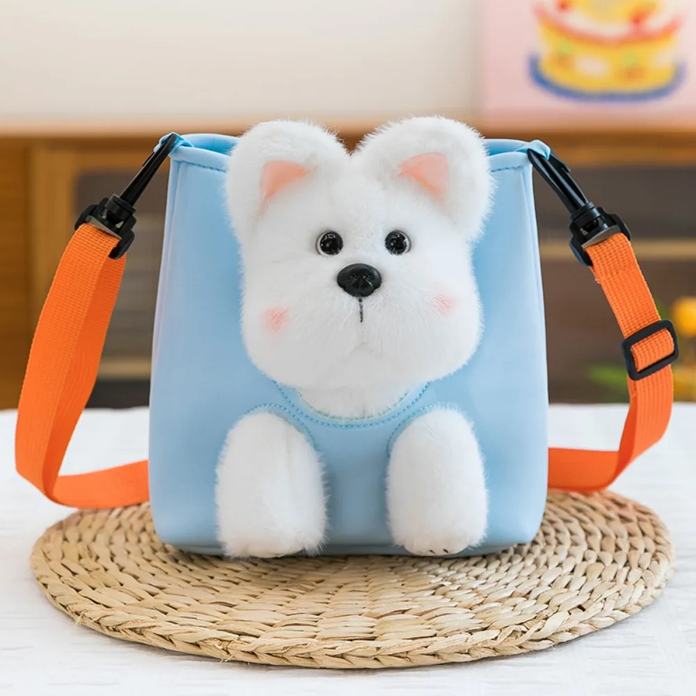 

PP Cotton Westie Dog Backpack Shoulder Bag Collection Plushie Doll Fur Bag Portable Ins Stuffed Running Dog Knapsack