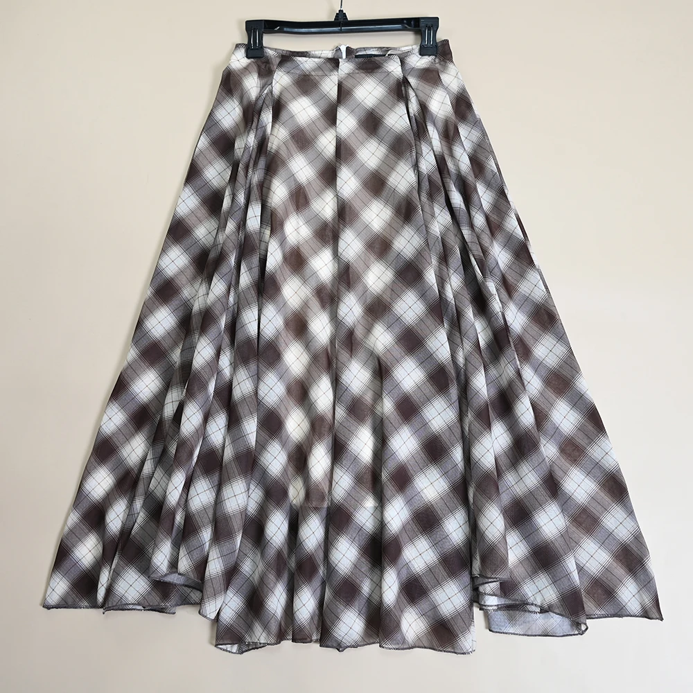 

High Waist A-Line Midi Skirt with Inner Summer New Vintage Plaid Women's Umbrella Skirt f Body Skirt Loose Fit Long...