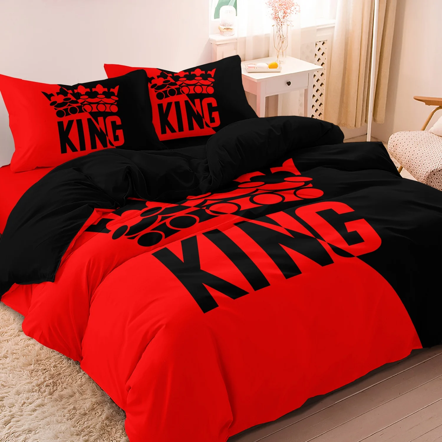 Grey and Black King Size Bed Pattern Down Duvet Cover Set, Soft and Comfortable Bedroom and Dormitory Decoration Bedding Set