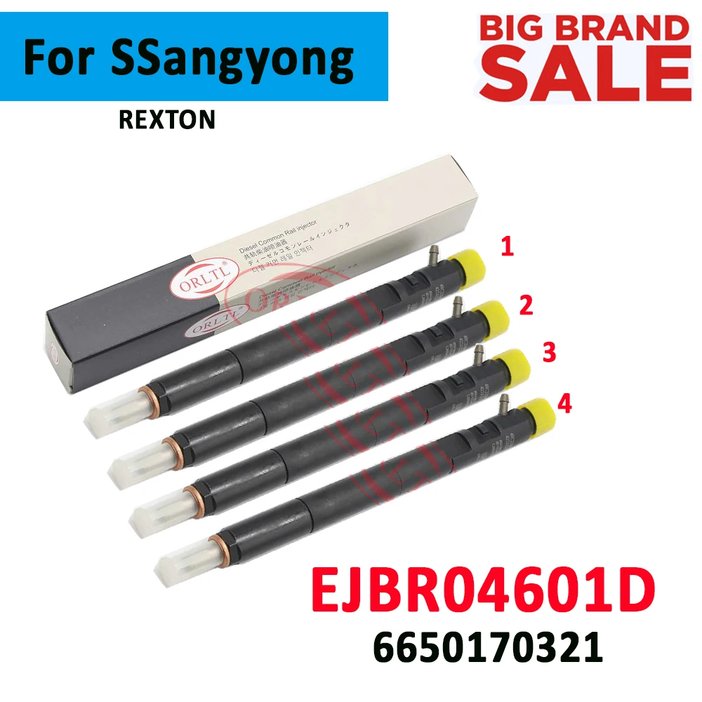 4 PCS ORLTL Orginal Diesel Injector EJBR04601D New EJBR 04601D Fuel Injector A6650170321 For SsangYong Rexton 2.7 XDI 163