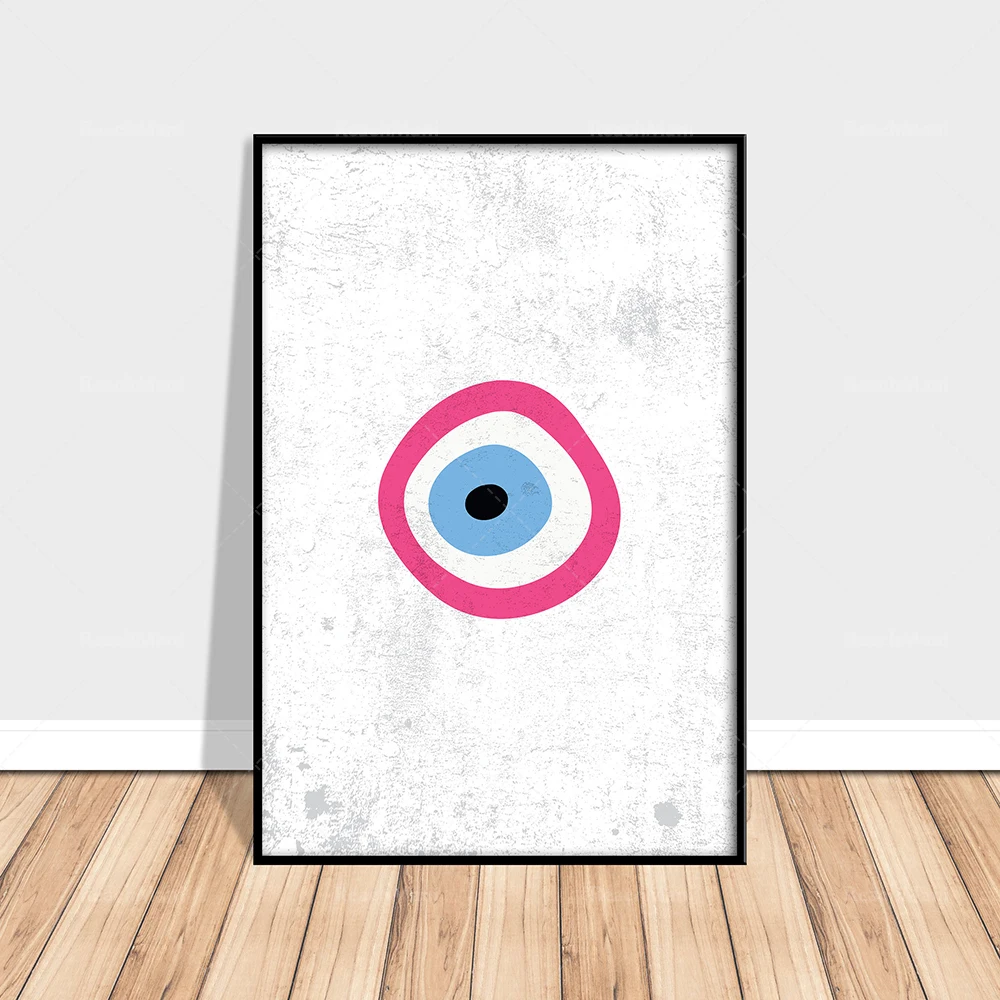ديكور المنزل قماش اليونانية عين الشر الفن طباعة العين التركية ، صورة عين الشر غرفة المعيشة وحدات عمل فني ملصق ديكور عنبر #4