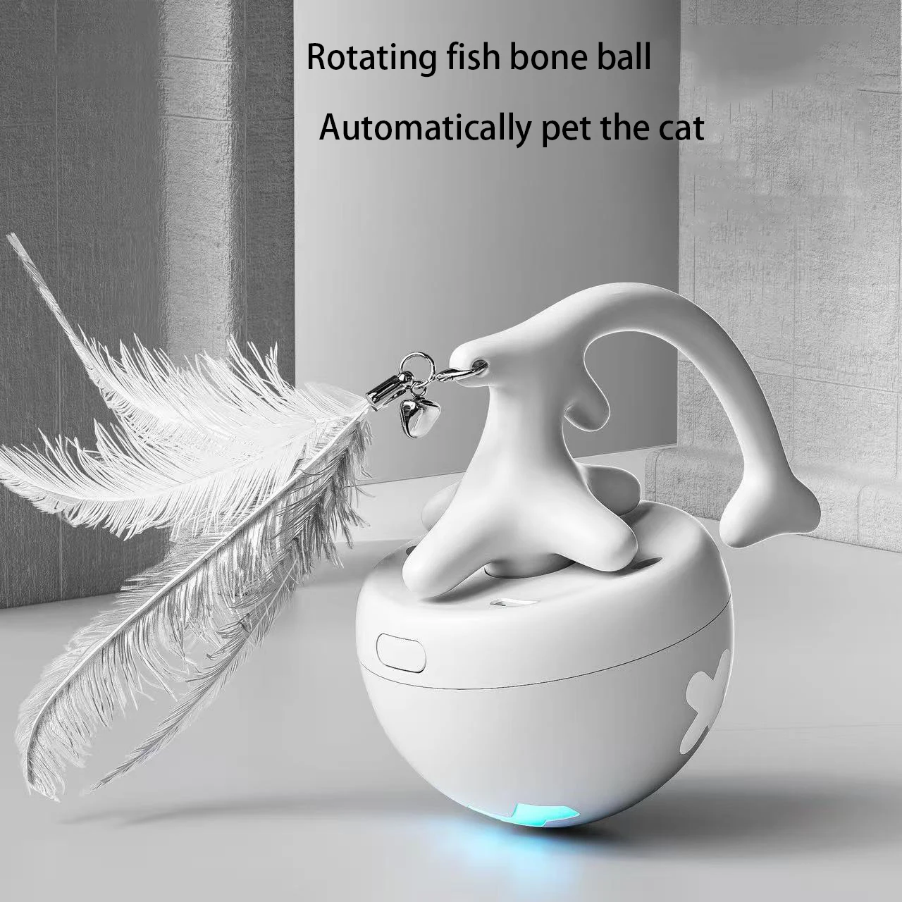 Pet Cat Toy Fish Bone Rolling Ball USB Electric Cat Teaser Ball For Self-amusement And Cat Entertainment Replaceable Feathers