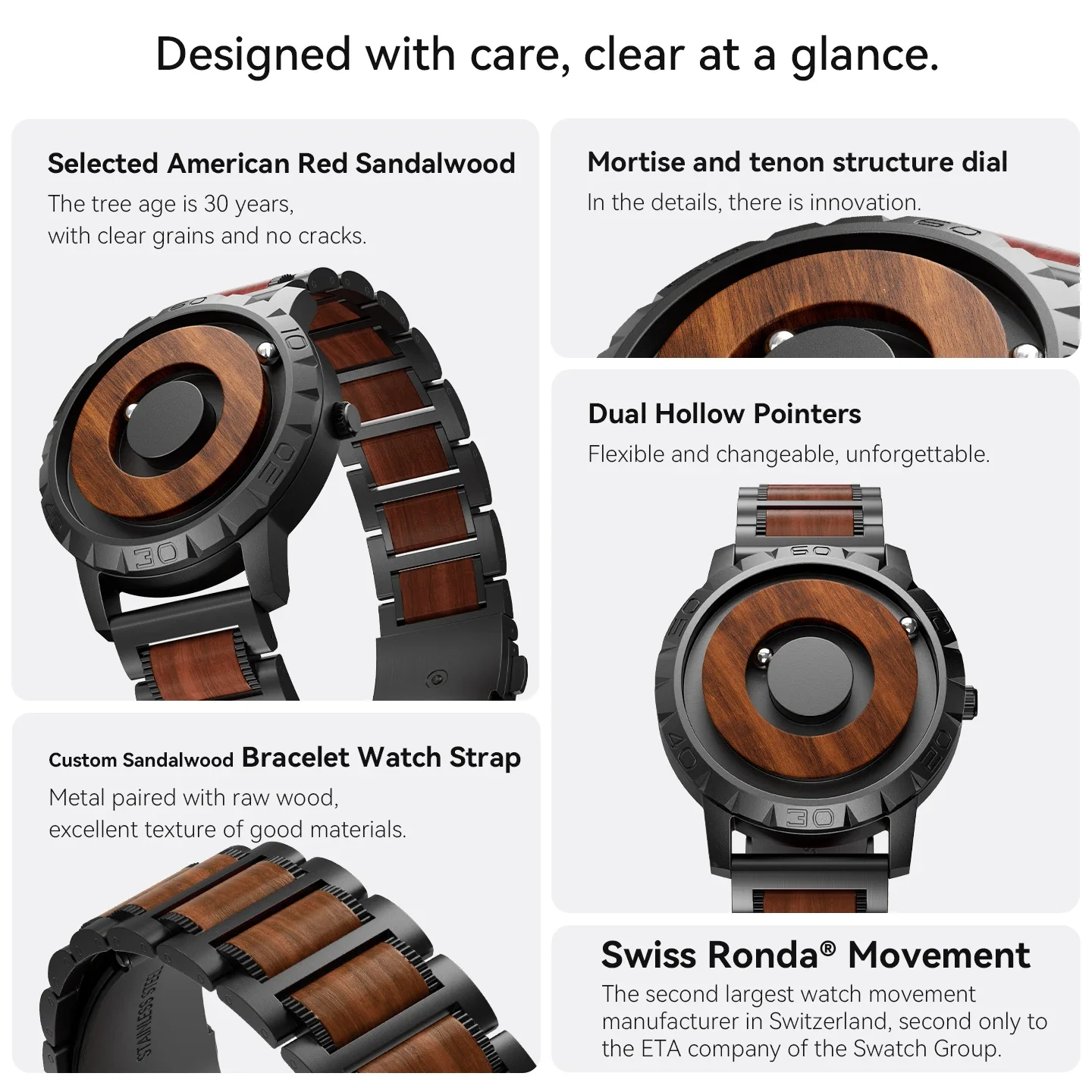 EUTOUR-Men\'s Solid Wood Magnetic Watch Luxury Sports Quartz Waterproof Watch Original Fashion Business Casual Watch