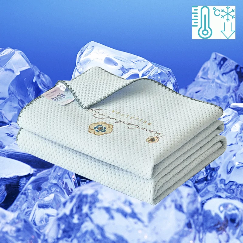 Authentic Cool Air Condition Thin Blanket, Summer Quilt, Cotton Embroidery, Cooling, Air-Conditioning Bedspread, Lace Down, Blue