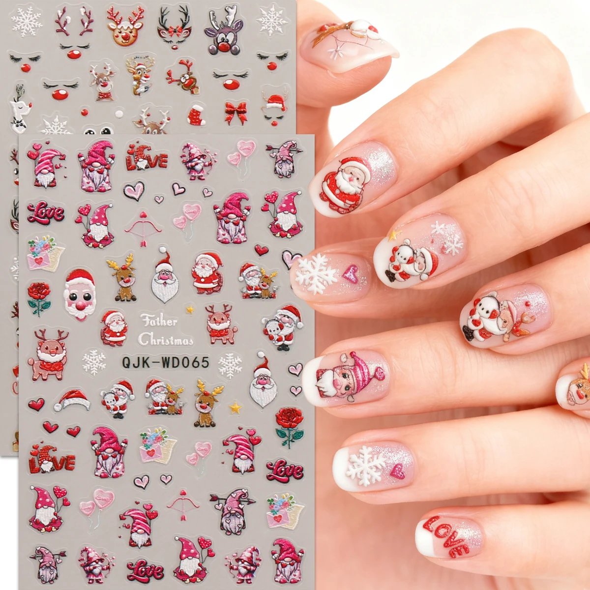สติกเกอร์ติดเล็บลายคริสต์มาสฤดูหนาว 2 ชิ้น, สติกเกอร์ติดเล็บลายนูนแบบศิลปะ, ใช้งานง่ายสำหรับตกแต่งเล็บ, DIY