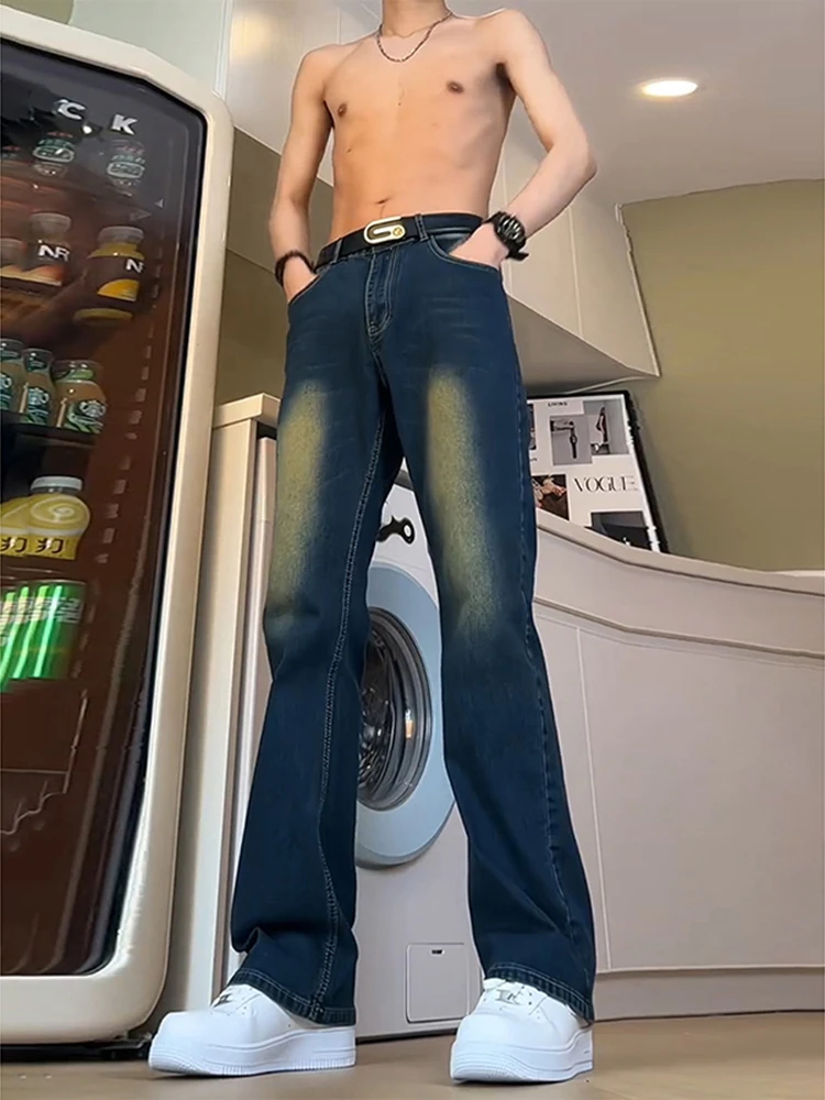 

Мужские джинсы Waed adual k Blue, эластичные, облегающие, в американском стиле, с эффектом удлинения ног, расклешенные, молодежные, модные