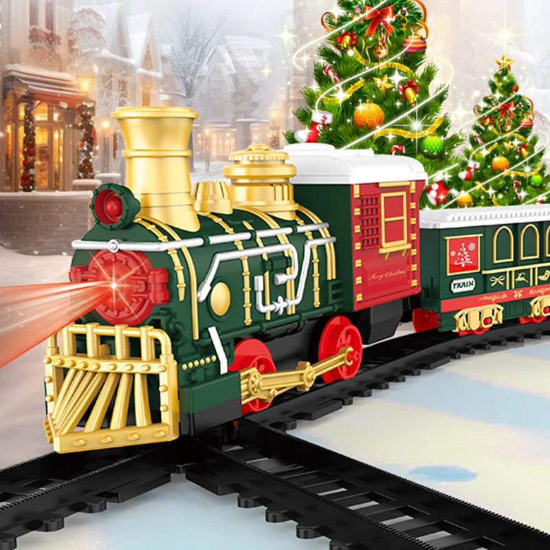 Image of Elektrisches Spielzeugeisenbahn-Set mit Retro-Musik und Licht, Simuliertes Eisenbahnmodell für Weihnachten, Partydekoration und Geschenk für Erwachsene