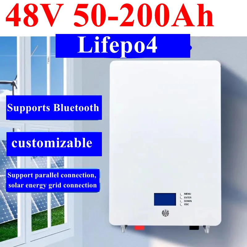 6000+Cycles Wall Mounted 48V 50Ah 100Ah 150Ah 200Ah Lifepo4 Battery for 3KW 5KW 7KW Energy Storage PV Household Base Station